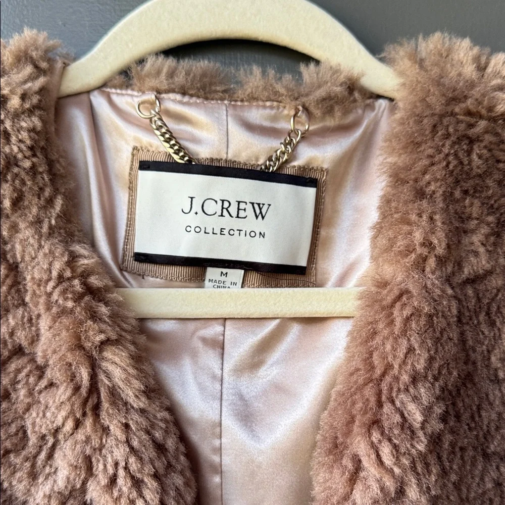 J. Crew Collection Light Chocolate Brown Taupe Faux Fur Vest M - Picture 2 of 5